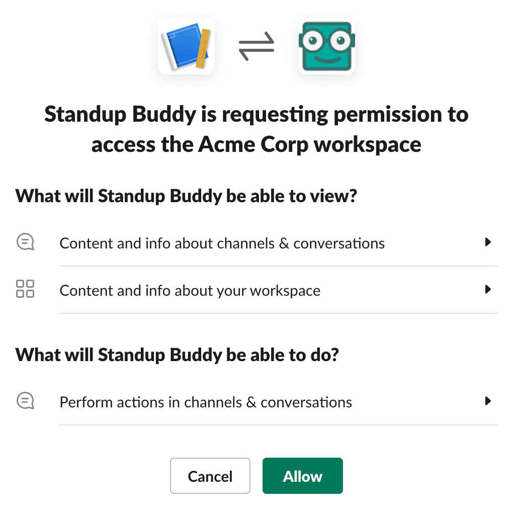 Slack permissions request