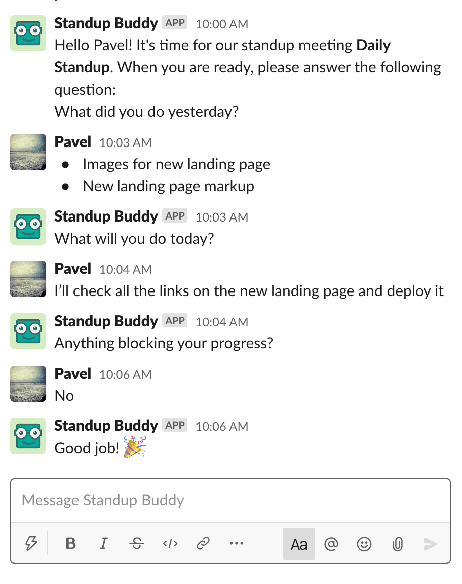 How reporting looks in Slack